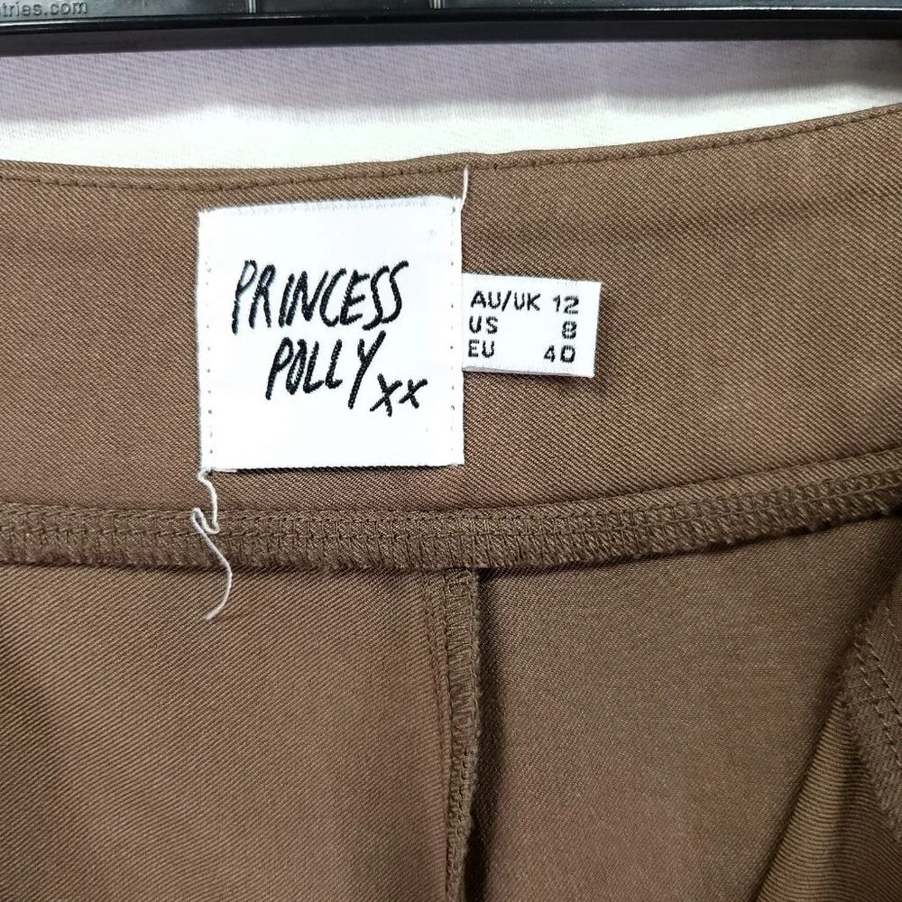 Princess Polly Pleated High Rise Wide Leg Dress Pants Size 8 Brown Trouser
